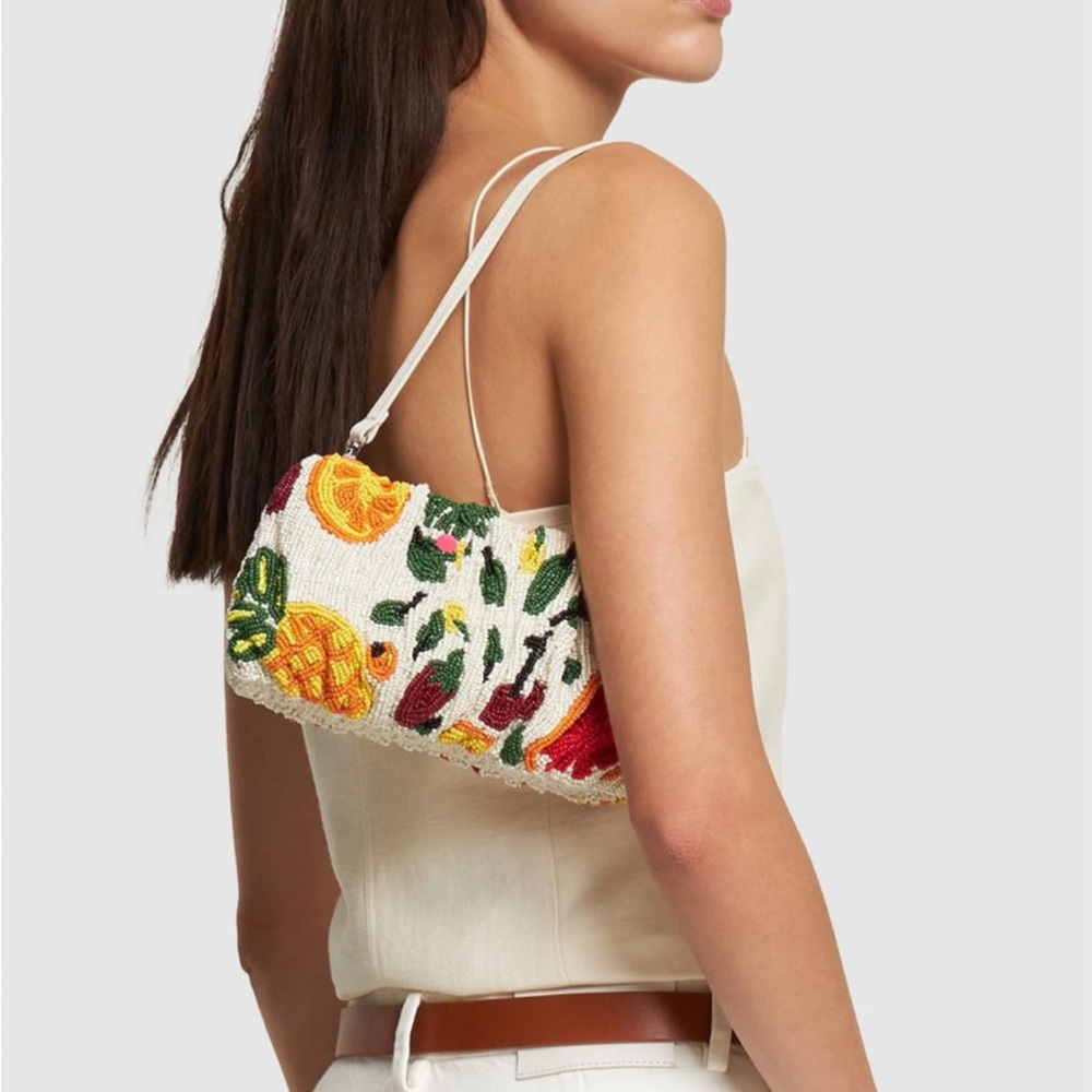 Staud Bean Glass Bead Purse Clutch Fruit Pattern